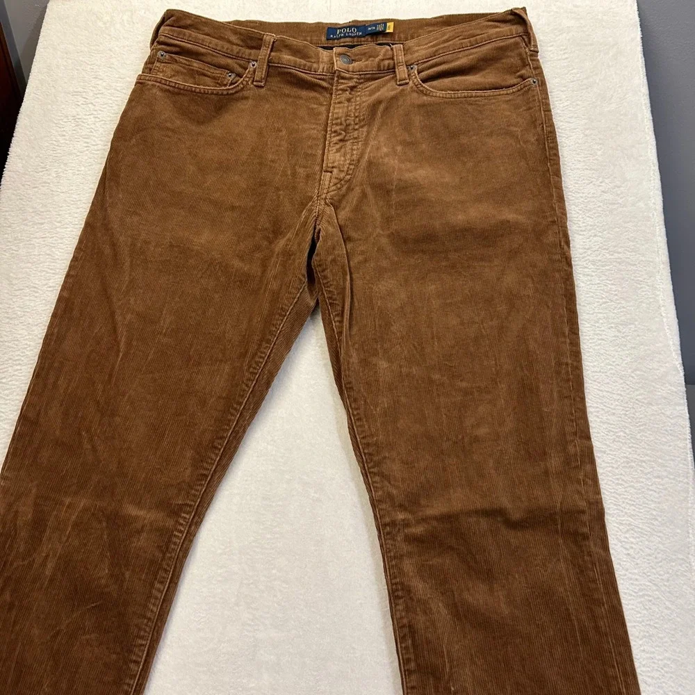 Polo Ralph Lauren Varick Slim Straight Corduroy Pants Mens 36/34 Brown Stretch